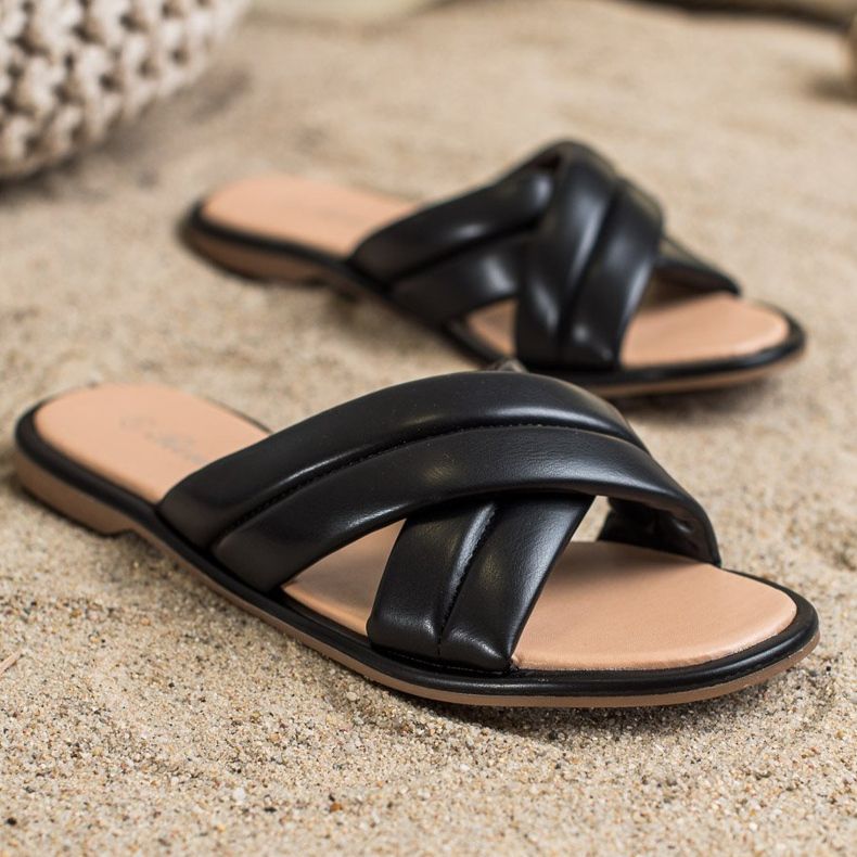 Renda Módní pantofle z ekologické kůže černá 2