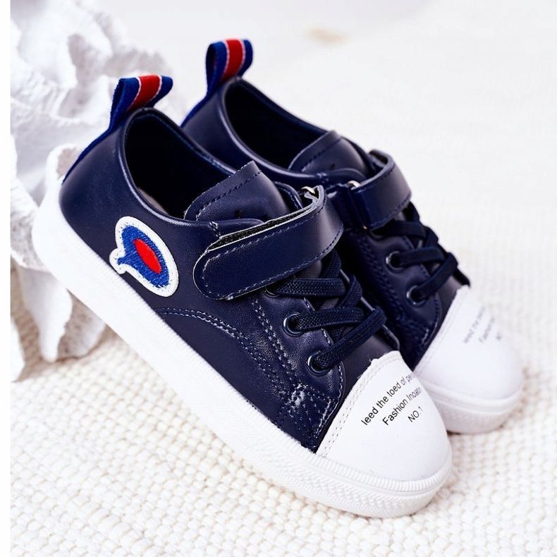 Apawwa Dětské tmavě modré kreslené tenisky na suchý zip modrý 2