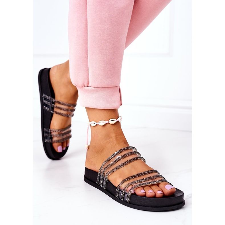 PS1 Miss You černé gumové pantofle s krychlovým zirkonem černá 2 PS1 Miss You černé gumové pantofle s krychlovým zirkonem černá 2