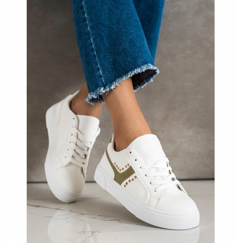 SHELOVET Svázané boty se zelenou vložkou bílý 1