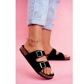 EVE Dámské pantofle na korku s přezkami černé Si Senor černá 3