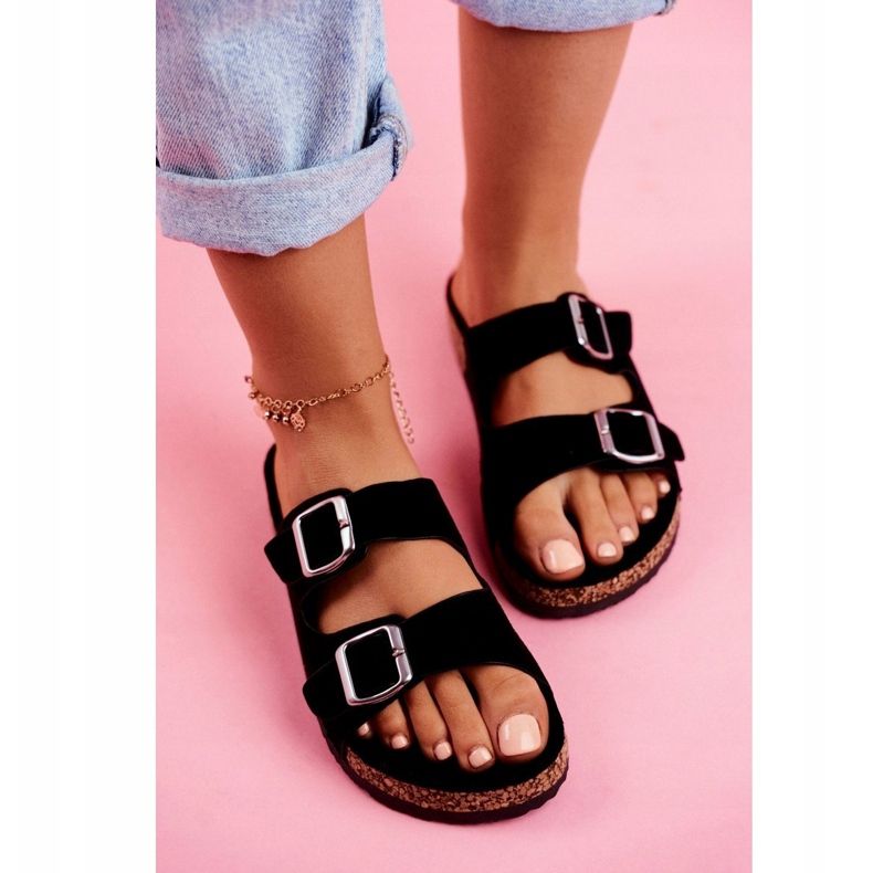 EVE Dámské pantofle na korku s přezkami černé Si Senor černá 4