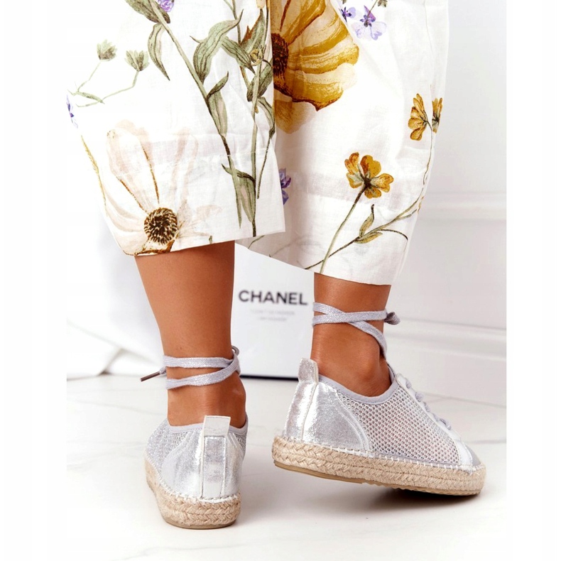 S.Barski Prošívané prolamované espadrilky S. Barski L17704 Silver stříbrný 2