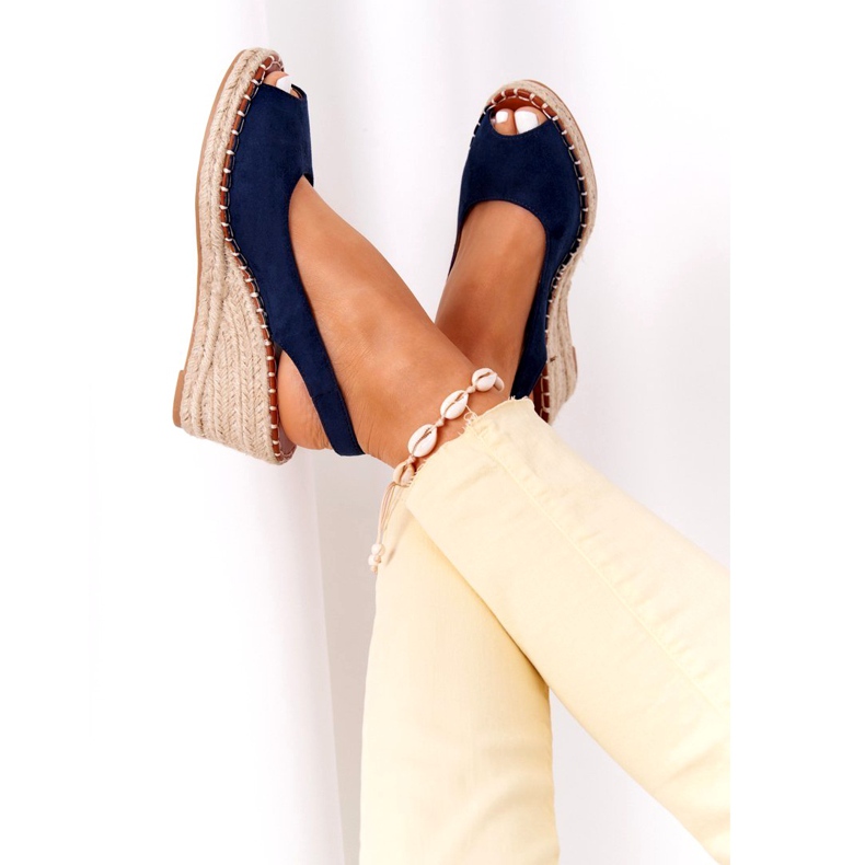 PG1 Klínové sandály Las Palomas s copánky námořnická modrá 1