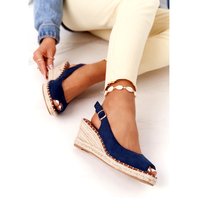 PG1 Klínové sandály Las Palomas s copánky námořnická modrá 3