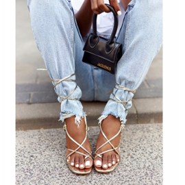 PS1 Svázané sandály na vysokém podpatku se čtvercovou zlatou dráhou zlatý 3