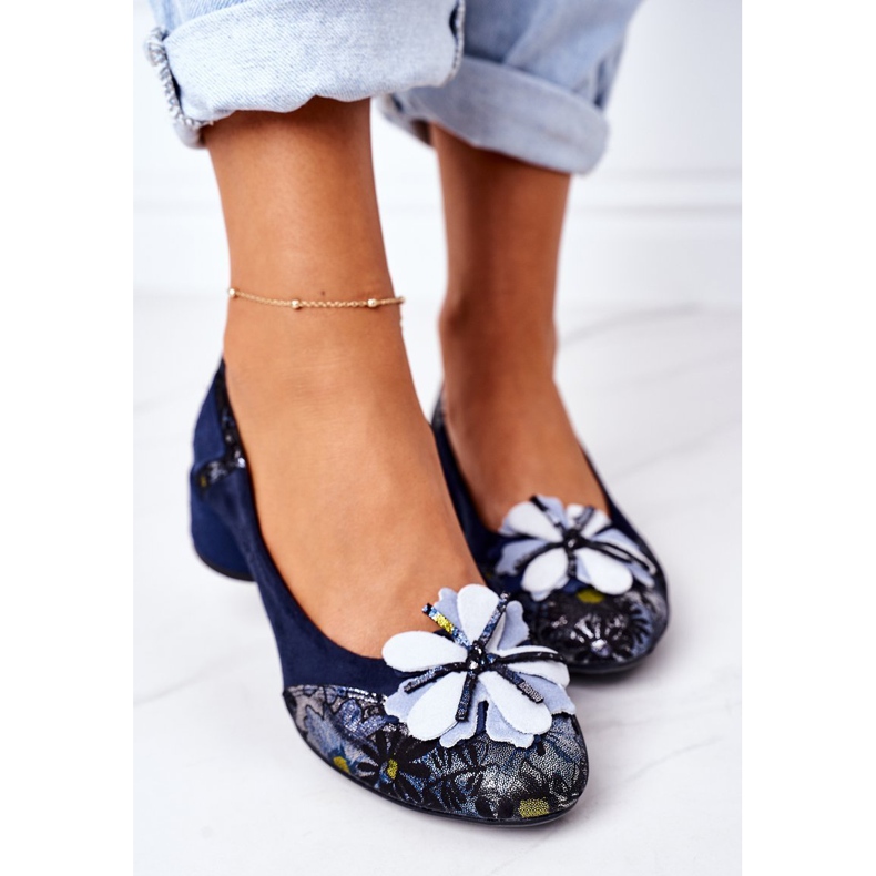 Semišové lodičky Maciejka 04835-17 Navy Blue s květinami námořnická modř 1