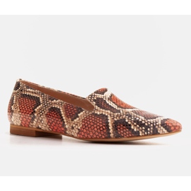 Marco Shoes Kožené lordsy baleríny - vzor hadí kůže červený 1