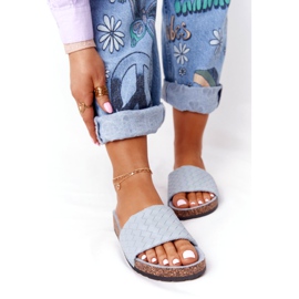 MSMG Modré kožené pantofle Catalina na korkové podrážce modrý 3