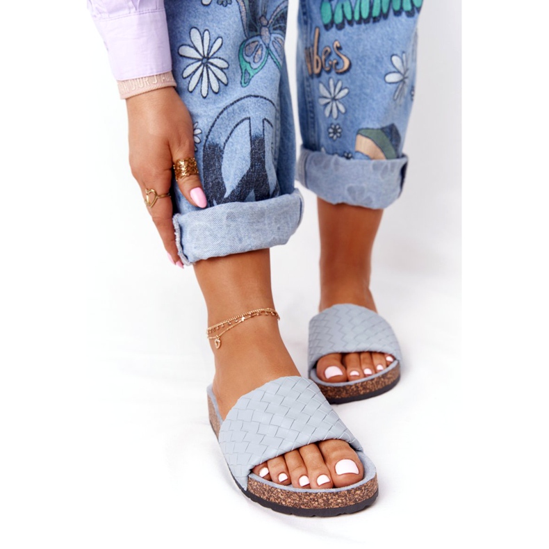 MSMG Modré kožené pantofle Catalina na korkové podrážce modrý 3