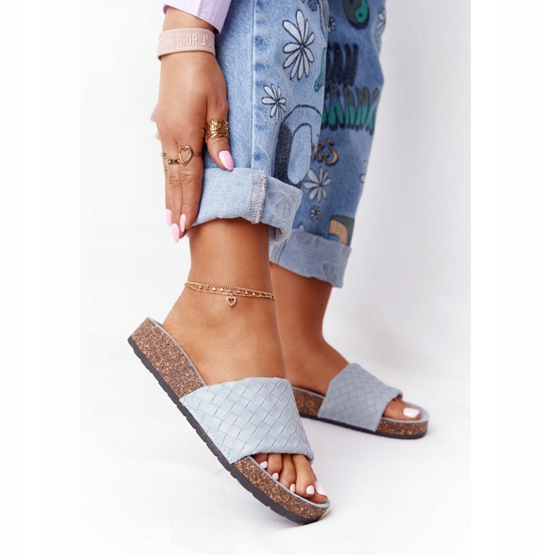 MSMG Modré kožené pantofle Catalina na korkové podrážce modrý 2