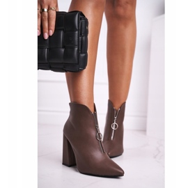 FG1 Dámské kotníkové boty na podpatku na zip vpředu Khaki Save Me hnědý 2