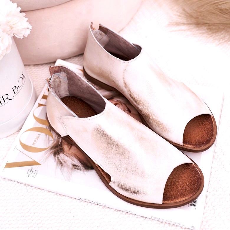 Nicole Dámské ploché kožené sandály bílé Natalie bílý zlatý 1