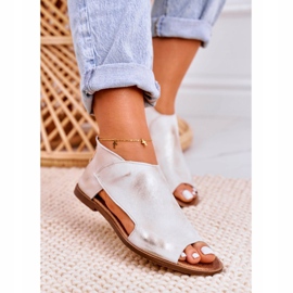 Nicole Dámské ploché kožené sandály bílé Natalie bílý zlatý 3