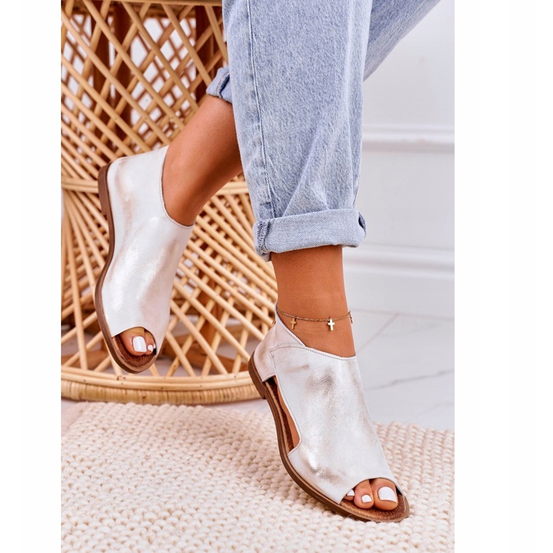 Nicole Dámské ploché kožené sandály bílé Natalie bílý zlatý 4