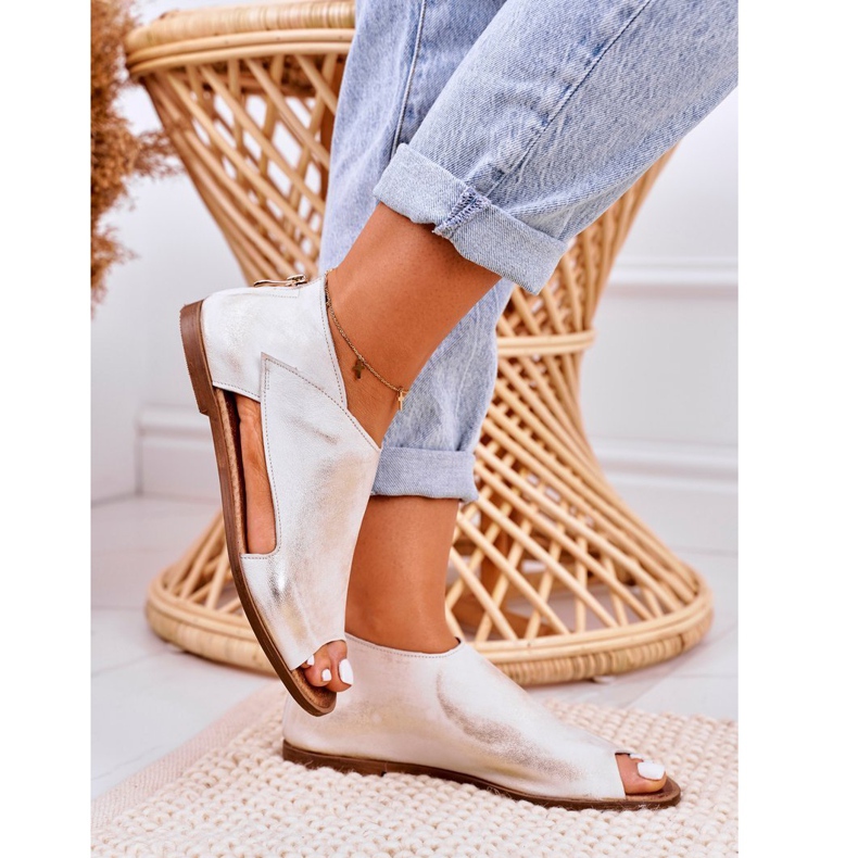 Nicole Dámské ploché kožené sandály bílé Natalie bílý zlatý 5