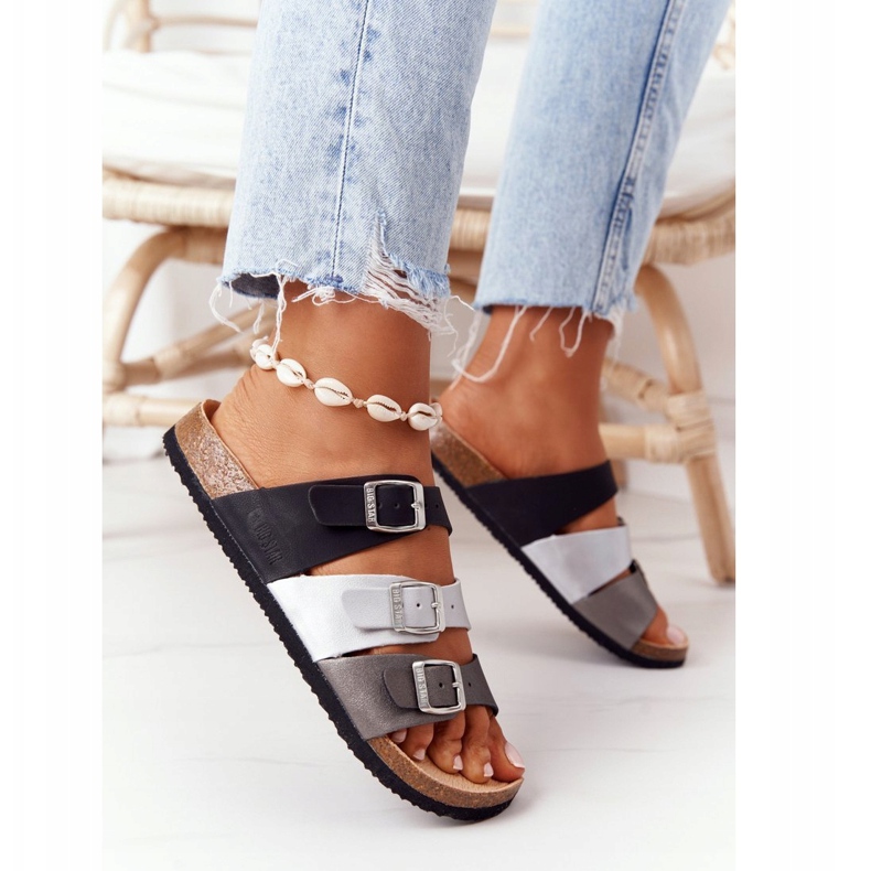 Kožené profilované pantofle Big Star HH274588 černé a stříbrné černá stříbrný 5