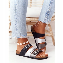 Kožené profilované pantofle Big Star HH274588 černé a stříbrné černá stříbrný 4