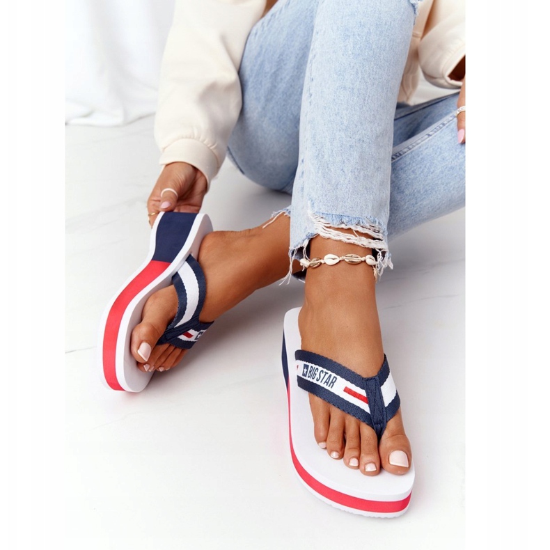 Dámské žabky na klínku Big Star HH274A093 White bílý námořnická modrá 3