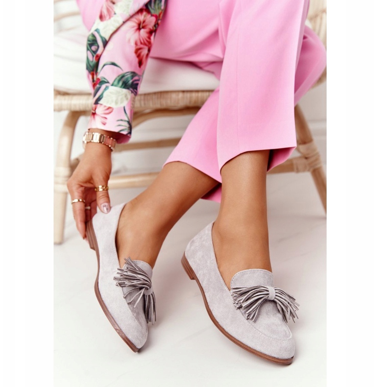 EVE Šedé semišové mokasíny s třásněmi Alicante 21PB35-3530 šedá 1