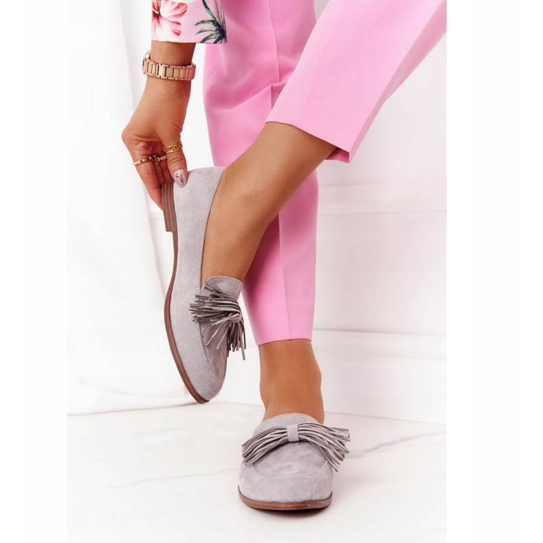 EVE Šedé semišové mokasíny s třásněmi Alicante 21PB35-3530 šedá 4