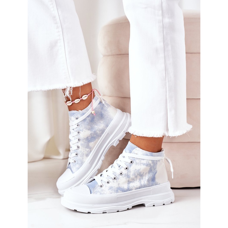 FJ1 Vysoké tenisky na velké modré podrážce s efektem Tie-Dye Trissy bílý modrý 2