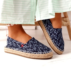 Espadrilky na pletené platformě Big Star AA274628 Navy Blue námořnická modrá 3
