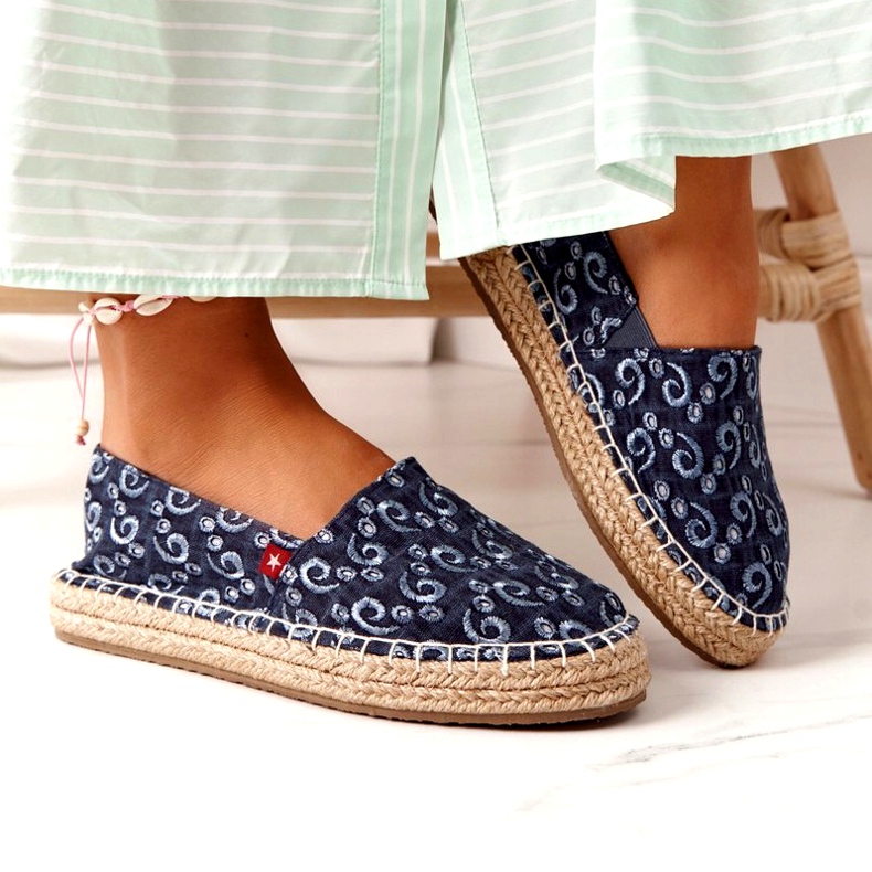 Espadrilky na pletené platformě Big Star AA274628 Navy Blue námořnická modrá 3
