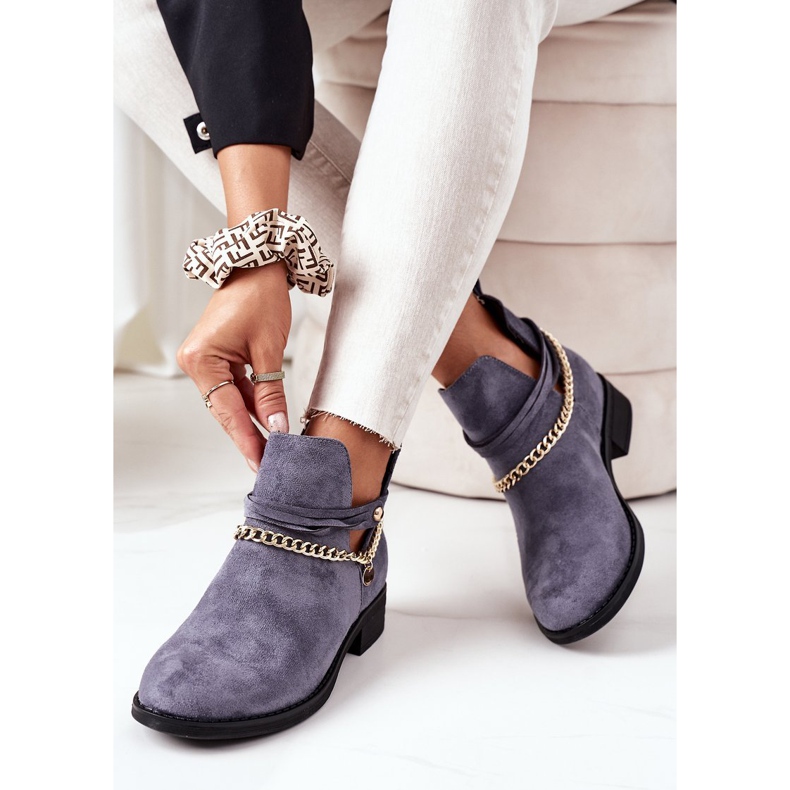 PS1 Semišové kozačky s řetízkem Blue Elvira modrý 2