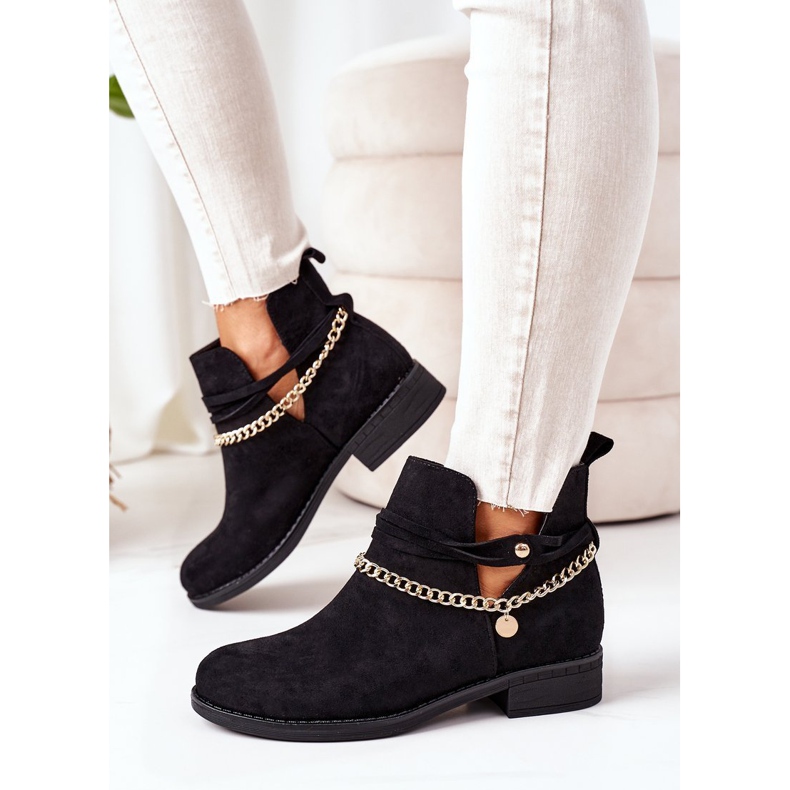 PS1 Černé semišové boty Elvira s řetízkem černá 2