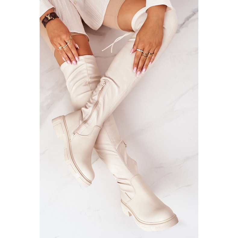 PS1 Kožené boty nad kolena béžová Selina béžový 1