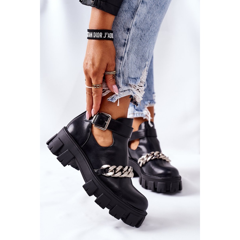 PS1 Černé mučivé boty s řetězem černá 2