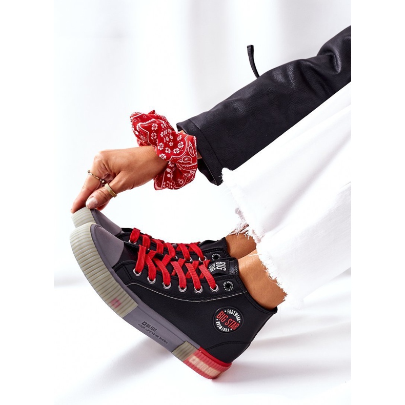 Kožené vysoké tenisky Big Star II274139 černé černá červené 1