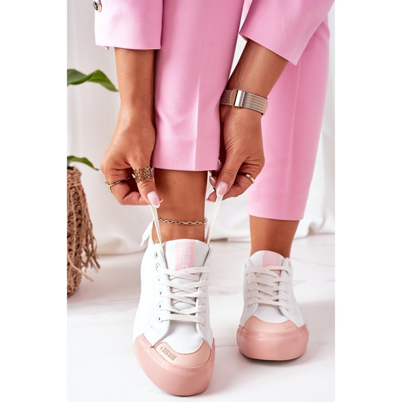 Dámské kožené tenisky Big Star II274027 bílé bílý růžový 1