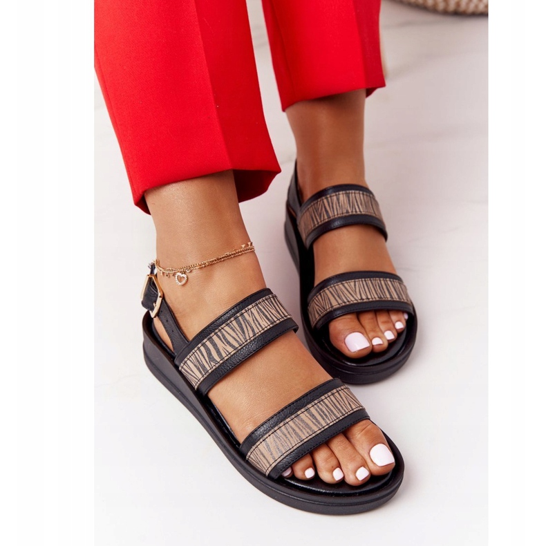 Kožené sandály na klínku Laura Messi 2232 Black béžový 3 Kožené sandály na klínku Laura Messi 2232 Black béžový 3