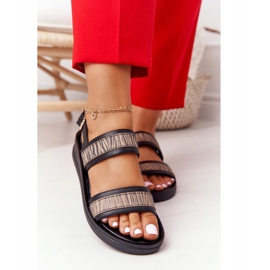 Kožené sandály na klínku Laura Messi 2232 Black béžový 5 Kožené sandály na klínku Laura Messi 2232 Black béžový 5