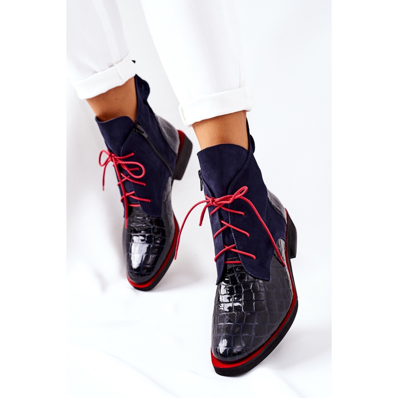 Alberto Violli Kožené boty Alligator vzor Navy Blue Bruselle červené námořnická modrá 2