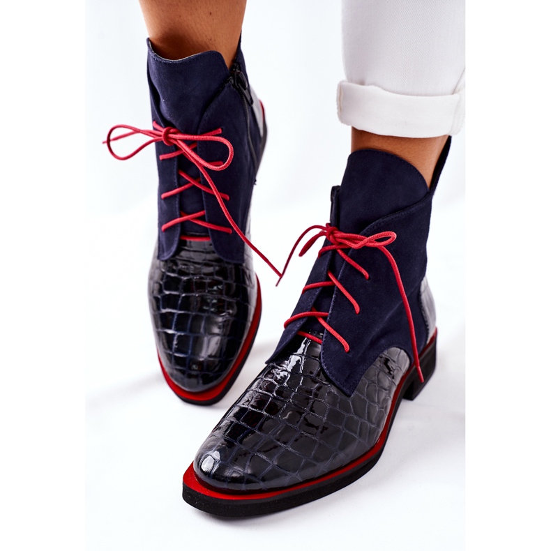 Alberto Violli Kožené boty Alligator vzor Navy Blue Bruselle červený námořnická modř 1