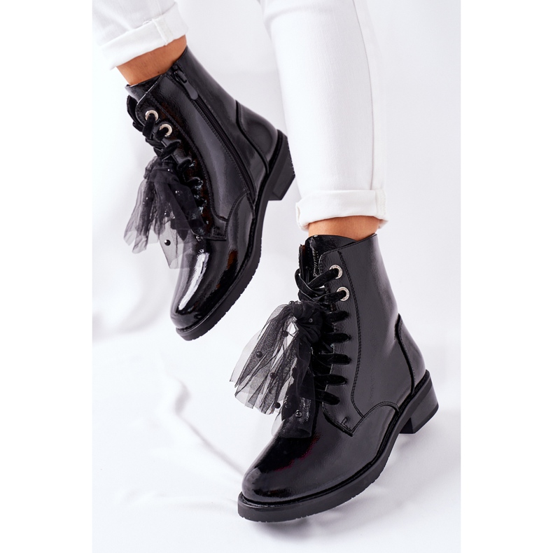 S.Barski Klasické dámské černé teplé lakované boty La Grotta černá 2