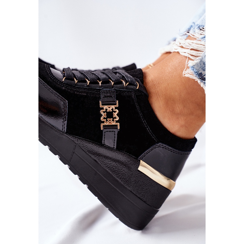 S.Barski Dámské kožené klínové tenisky černé Montessori černá 1