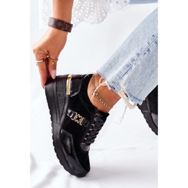 S.Barski Dámské kožené klínové tenisky černé Montessori černá 2