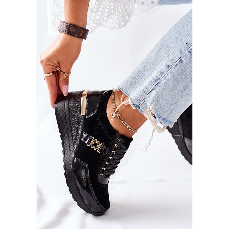 S.Barski Dámské kožené klínové tenisky černé Montessori černá 2