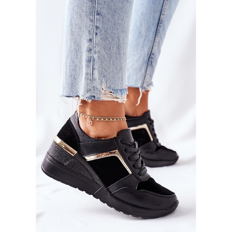 S.Barski Dámské kožené klínové tenisky černé Manitoba černá 1