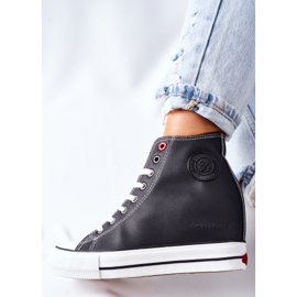 Cross Jeans Kožené tenisky na klínových džínách II2R4025 černé černý 2
