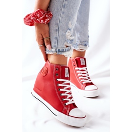 Cross Jeans Kožené tenisky na klínových džínách II2R4026 červené červený 1