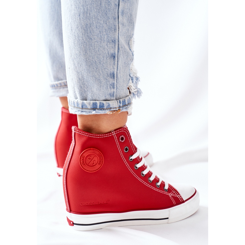 Cross Jeans Kožené tenisky na klínových džínách II2R4026 červené červený 2