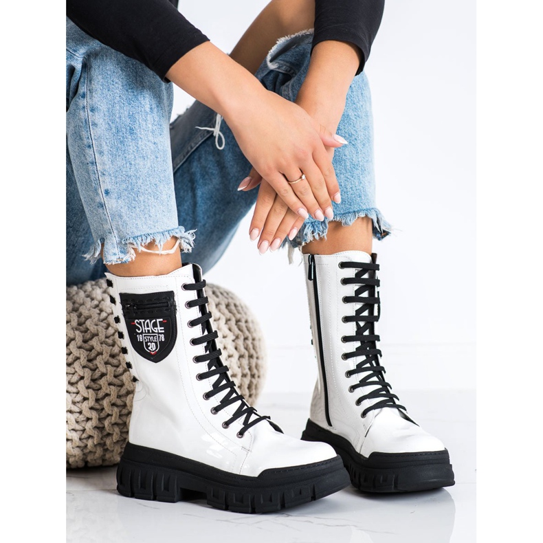 SHELOVET Bílé kozačky na platformě bílý 2