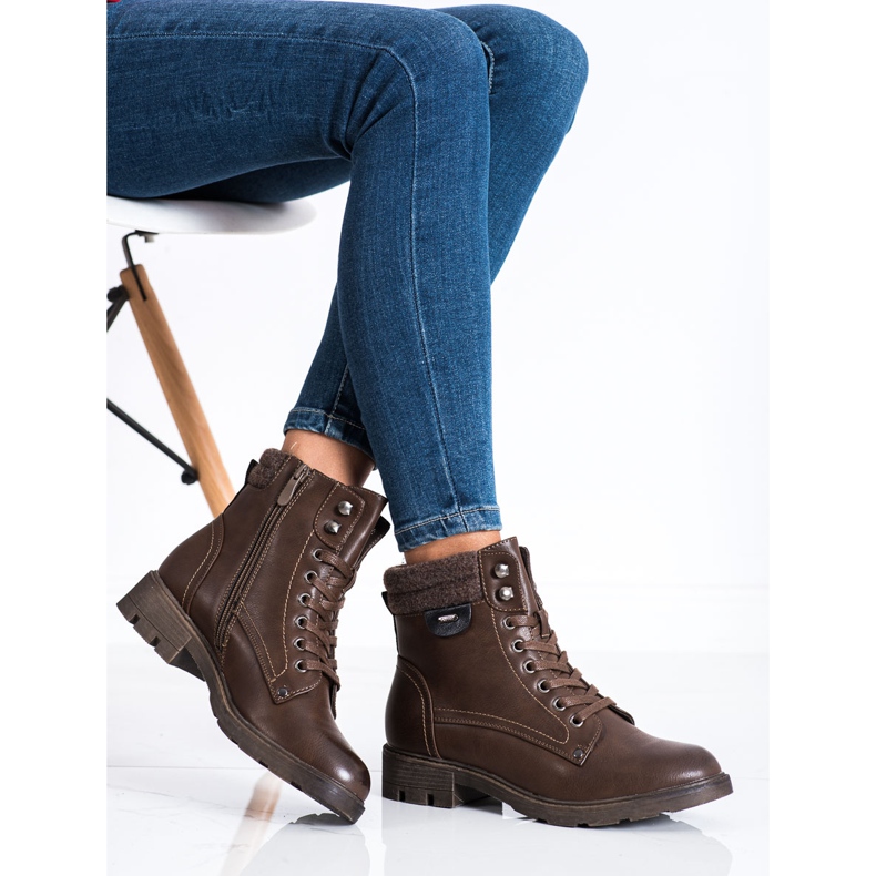 SHELOVET Teplé šněrovací boty hnědý 2