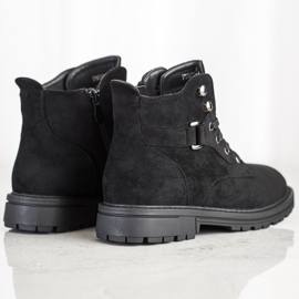 SHELOVET Šněrovací semišové kozačky černý 2