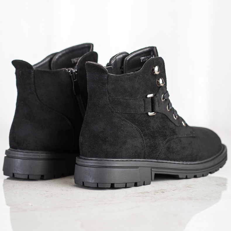 SHELOVET Šněrovací semišové kozačky černá 2